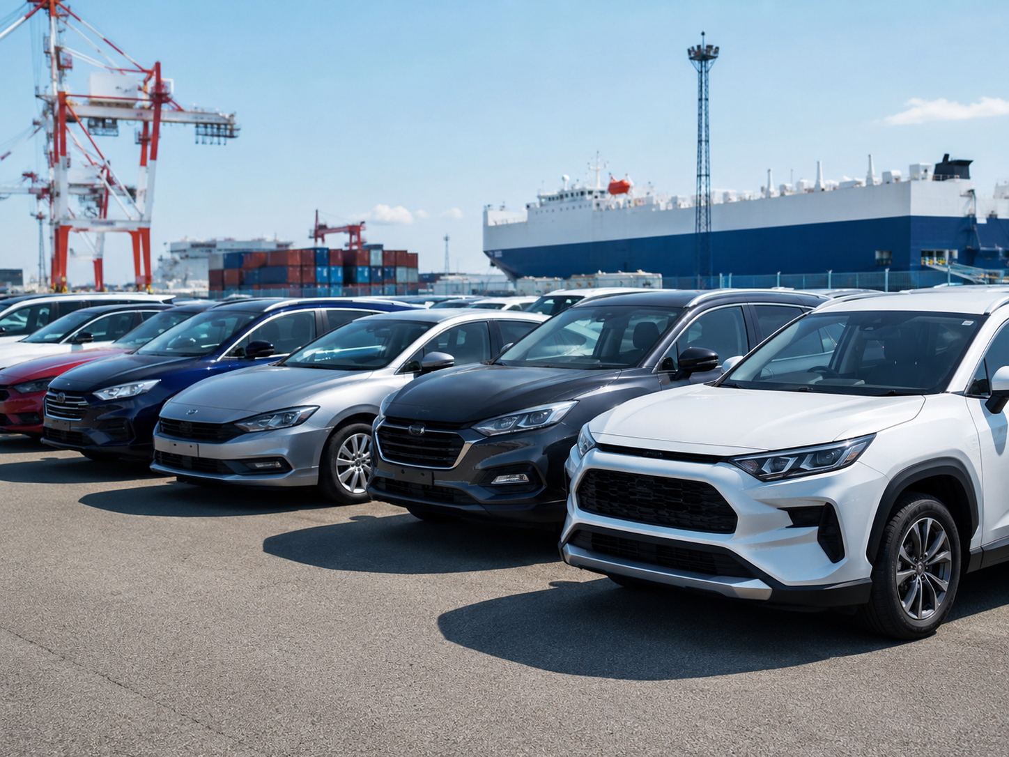 Japanese used cars and SUVs ready for export from Japan port